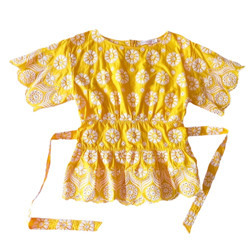 Tory Burch Embroidered Eyelet Top in Sunlight Yellow | 4 NWT - Picture 7 of 13